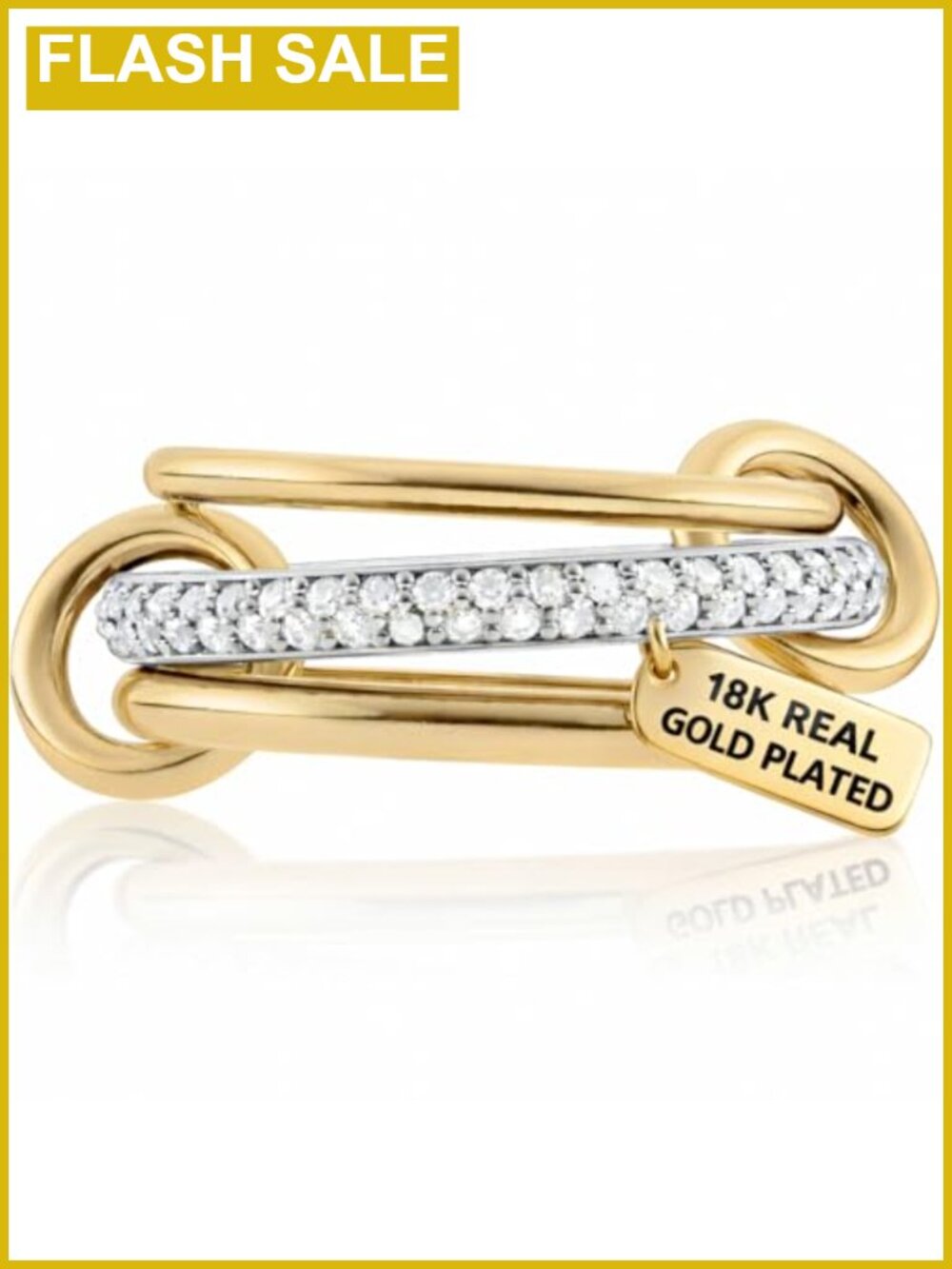 18K Gold Plated Stackable Rings 5A Cubic Zirconia Interlocking Chunky Stack Set